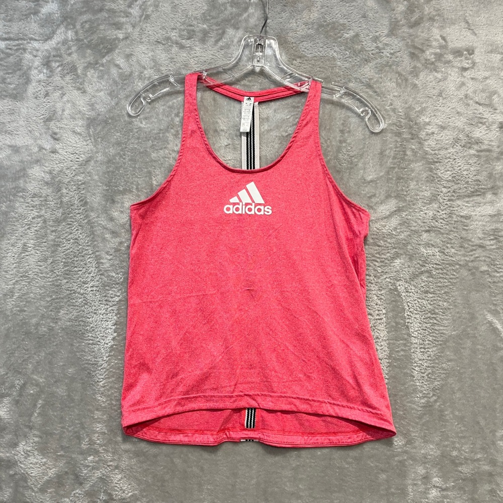 Adidas Tank Top Womens XS Pink Racerback Striped Back Logo Athletic Workout